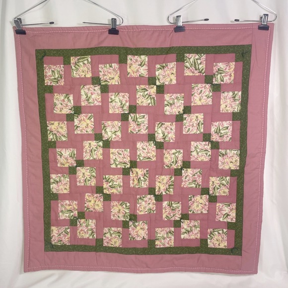 Handmade Other - Vintage Handmade Patchwork Quilt Wall Hanging Lap Blanket 37x37 Pink Floral